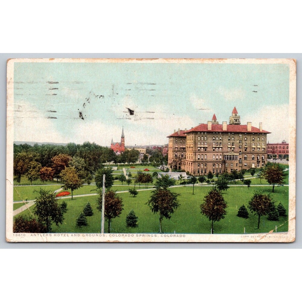 1912 Antlers Hotel Colorado Springs CO Postcard Detroit Publishing Omaha Depot
